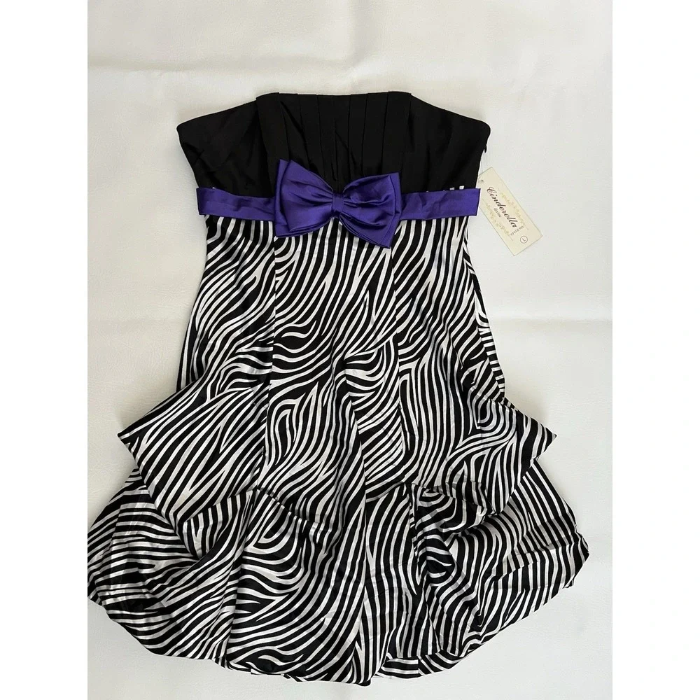 Cinderella Y2K Strapless Zebra Print Cocktail Dress Size L Jr. Whimsigoth HOCO - Picture 4 of 9